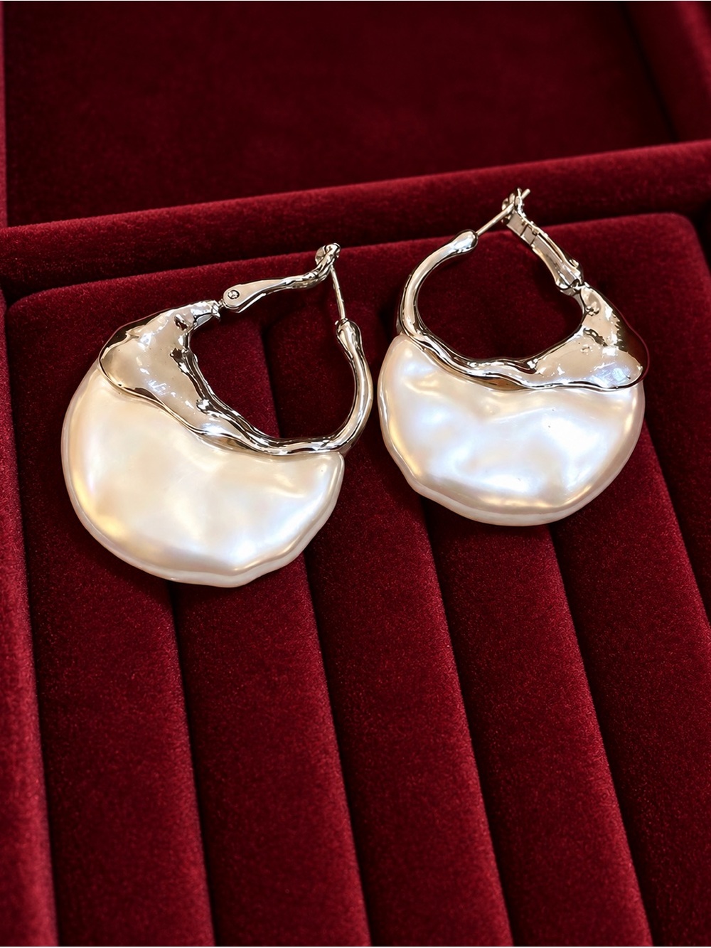 Silver Pearl Drop Hoop Earrings